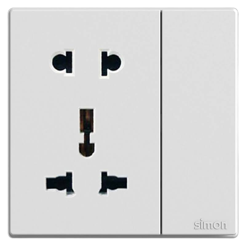 Bộ Ổ Đơn 2 Chấu Và Ổ Đa Năng Kèm Công Tắc Vuông Màu Trắng Simon S6 - 581080