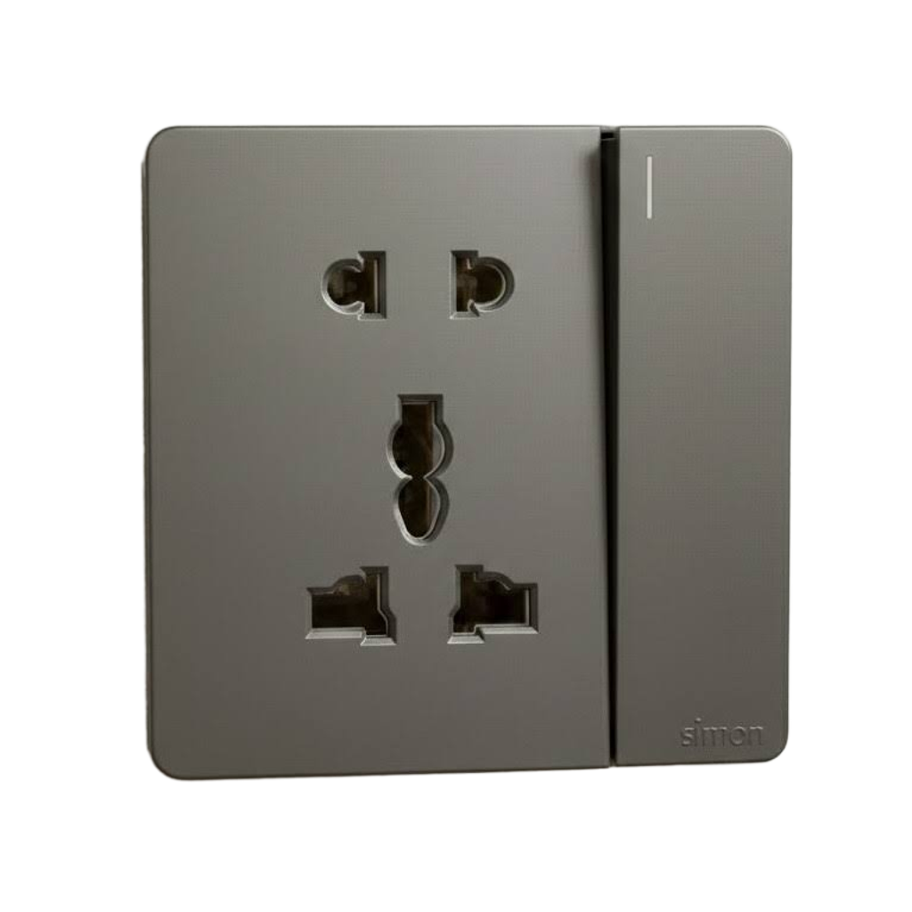 Bộ Ổ Đơn 2 Chấu Và Ổ Đa Năng Kèm Công Tắc Vuông Màu Xám Simon S6 - 581080-61
