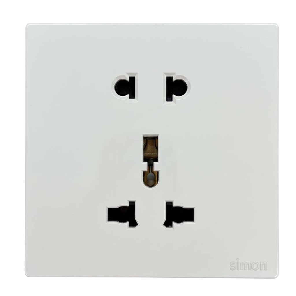 Bộ Ổ Đơn 2 Chấu Và Ổ Đa Năng Vuông Màu Trắng Simon S6 - 581080V