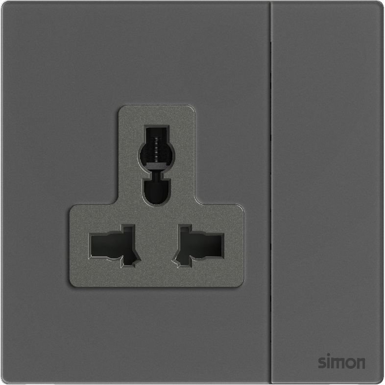 Ổ Cắm 3 Chấu Đa Năng Có Công Tắc Vuông Simon M7 Gem Màu Xám - 661089G-4D