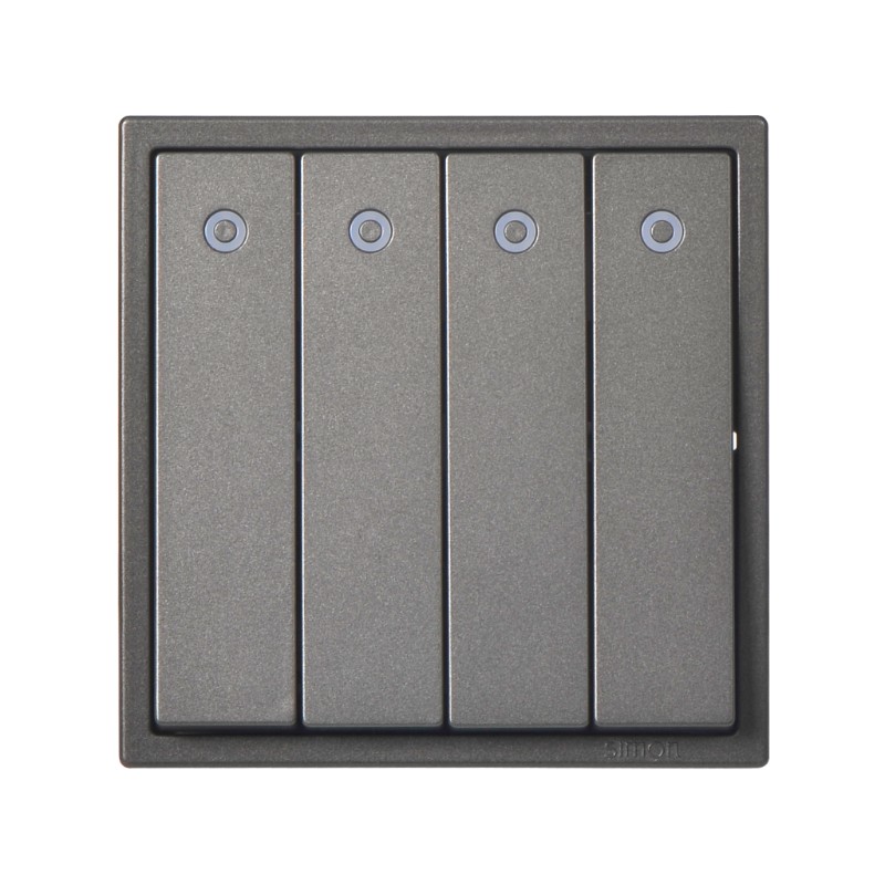 Module Công Tắc Bốn 1 Chiều Vuông Màu Xám Có Đèn Led Simon I7 - 701043-61