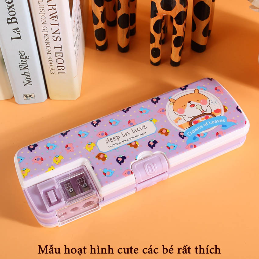 Hộp Bút Học Sinh Dễ Thương 2 Tầng 2 Đầu Gọt NS16