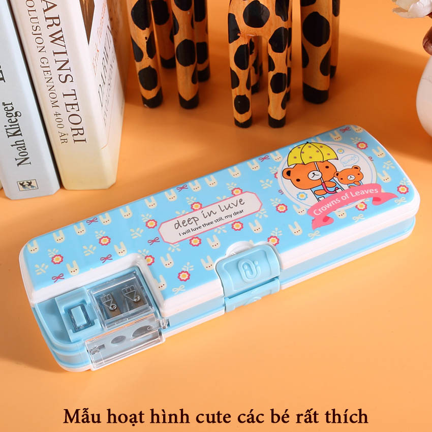 Hộp Bút Học Sinh Dễ Thương 2 Tầng 2 Đầu Gọt NS16