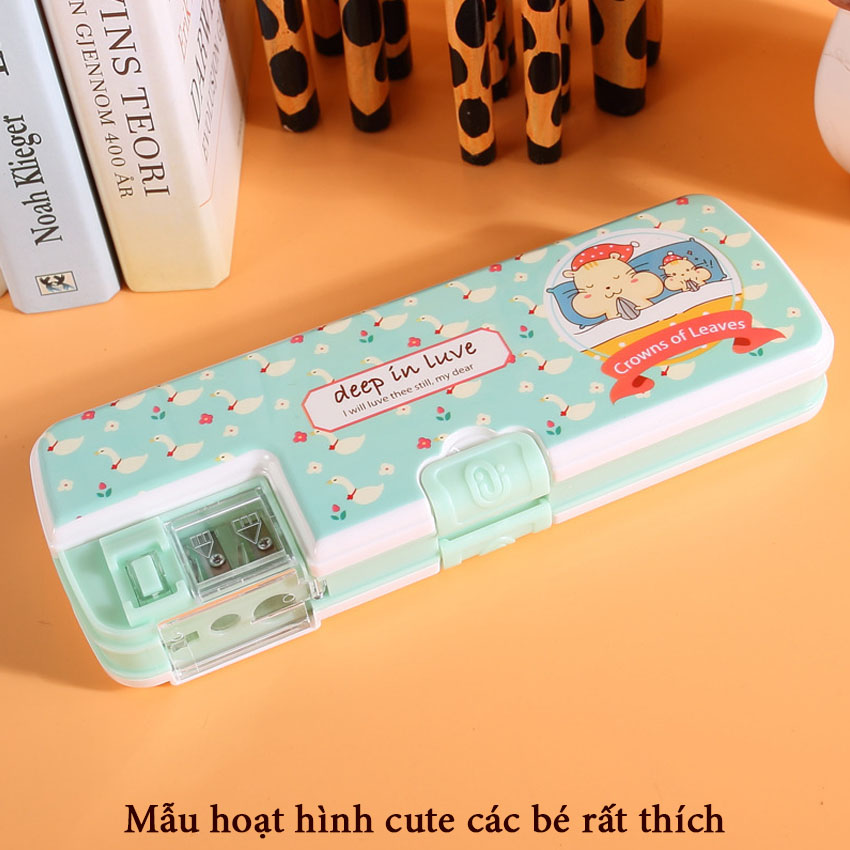 Hộp Bút Học Sinh Dễ Thương 2 Tầng 2 Đầu Gọt NS16