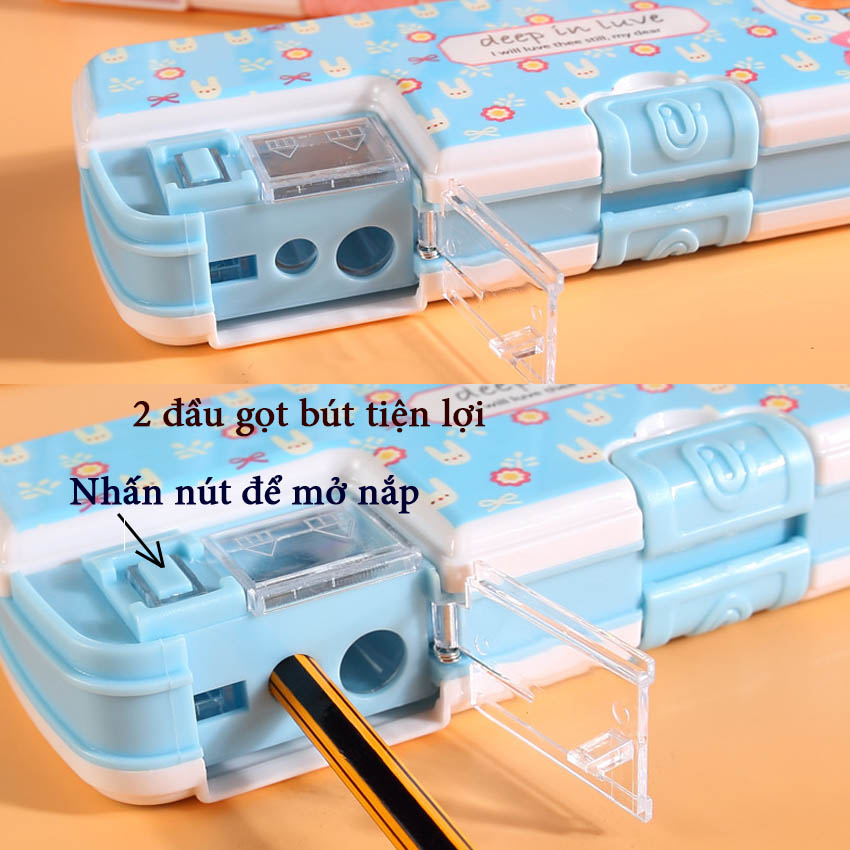 Hộp Bút Học Sinh Dễ Thương 2 Tầng 2 Đầu Gọt NS16