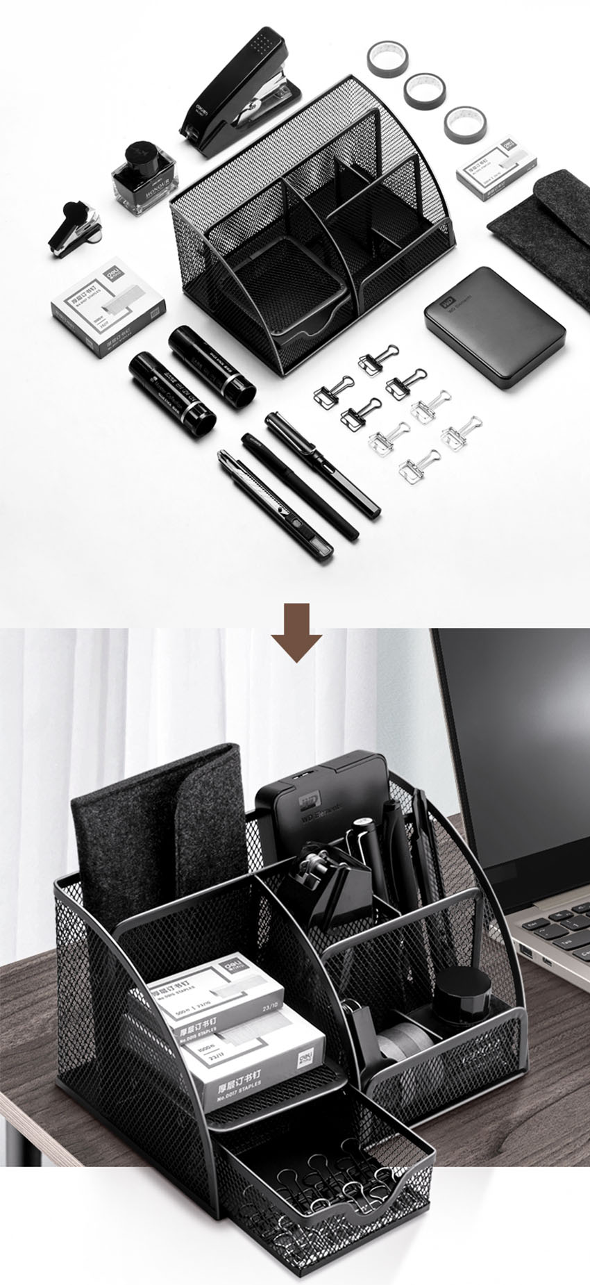 Hộp Đựng Bút Viết Văn Phòng Phẩm Để Bàn Bằng Thép NS06