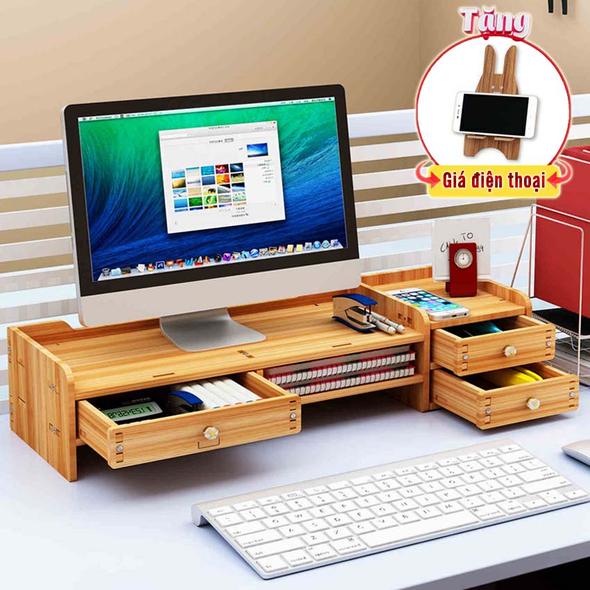 Kệ Để Màn Hình Máy Tính Có Hộc Bàn Phím Ngăn Kéo KM02