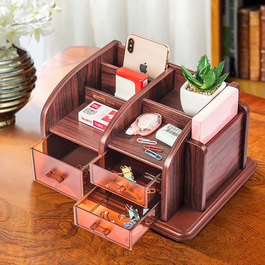 Hộp Đựng Bút Viết Văn Phòng Phẩm Để Bàn Bằng Gỗ C25