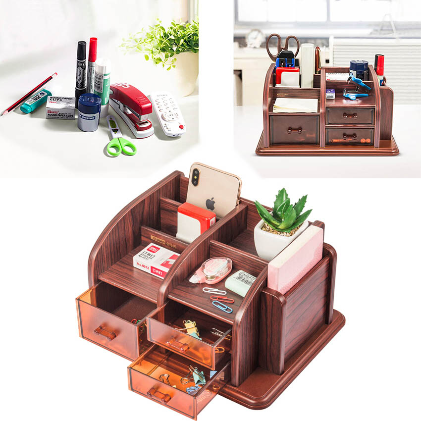 Hộp Đựng Bút Viết Văn Phòng Phẩm Để Bàn Bằng Gỗ C25