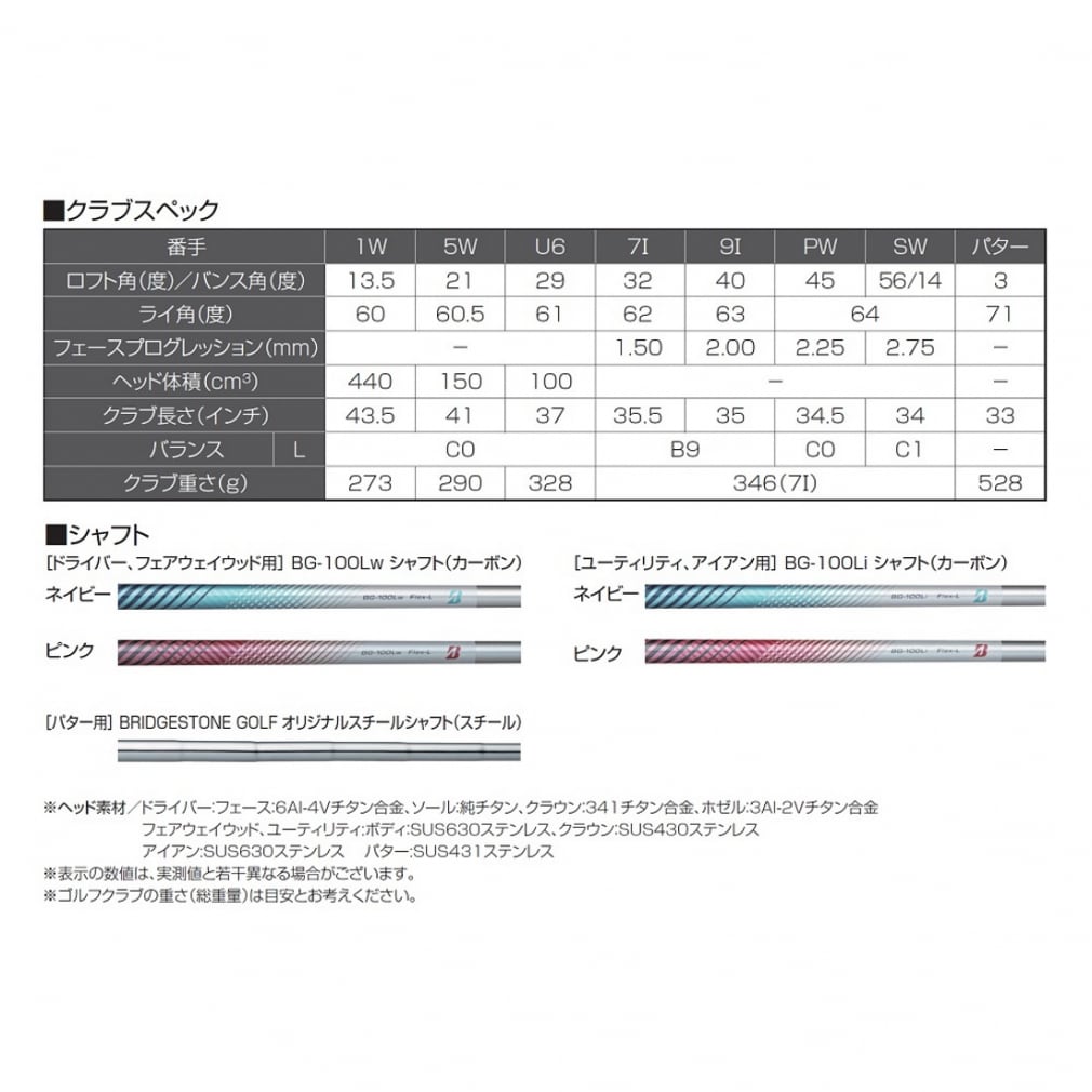 Set gậy golf BRIDGESTONE BG-100L 2022 Ladies Blue