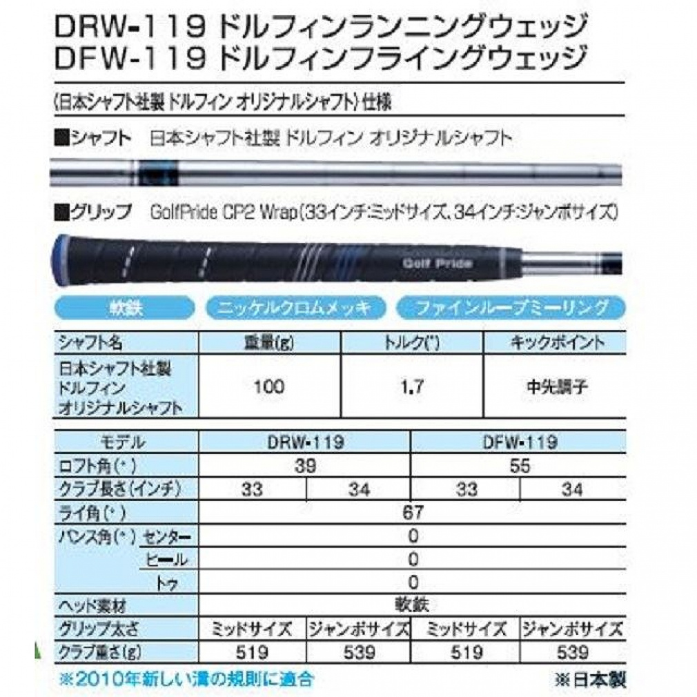 kasco wedge DRW-119 Dolphin Running Nippon Shaft Dolphin Original Shaft 39ﾟ 0ﾟ
