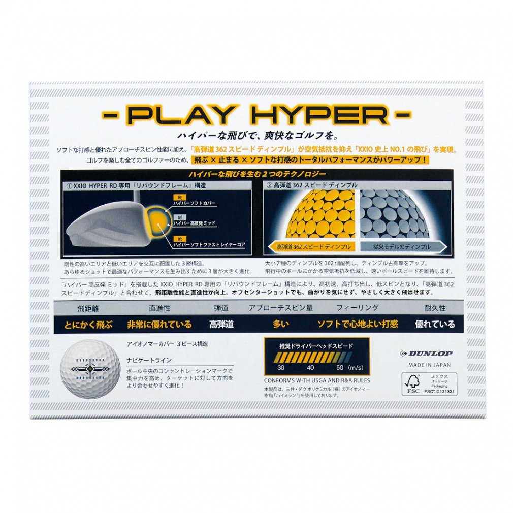 SRIXON Golf Ball XXIO HYPER RD (XNHPRD) 1 Dozen (12-ball pack) Golf Conforming Ball Dunlop XXIO