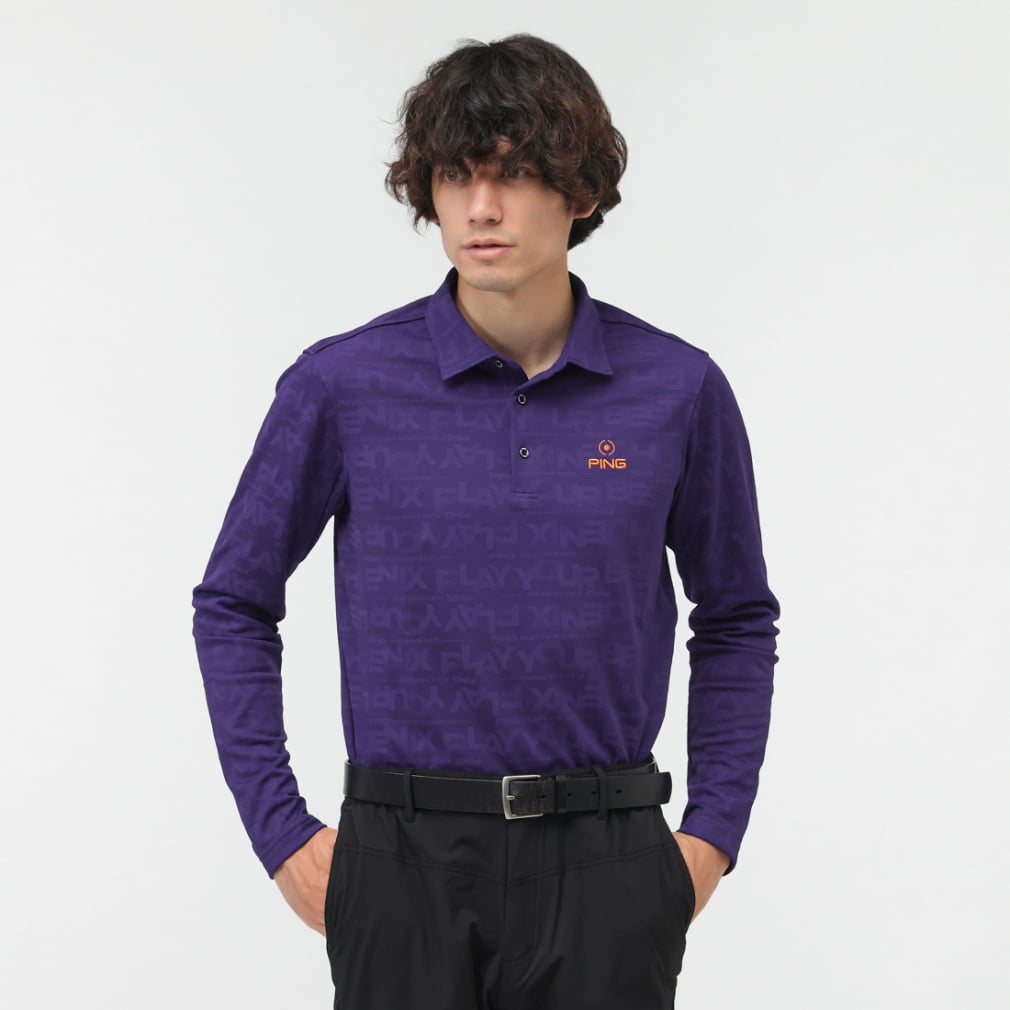 PING Men's Golf Wear Logo Jacquard Long Sleeve Polo Shirt 6215261900
