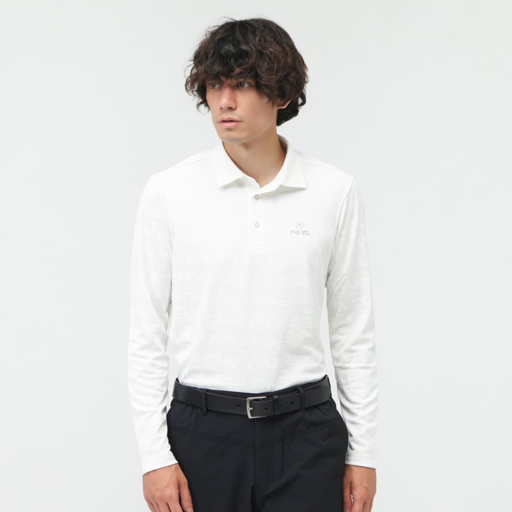 PING Men's Golf Wear Logo Jacquard Long Sleeve Polo Shirt 6215261900