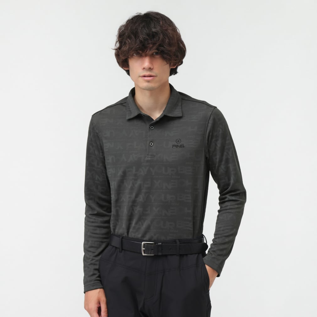 PING Men's Golf Wear Logo Jacquard Long Sleeve Polo Shirt 6215261900