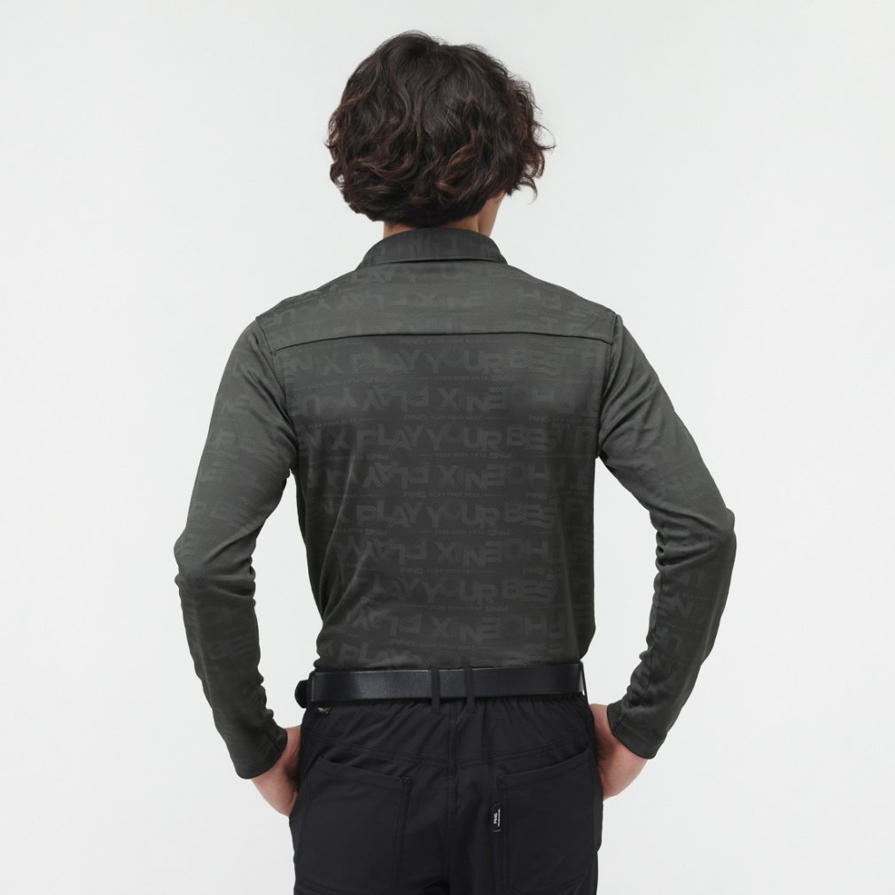 PING Men's Golf Wear Logo Jacquard Long Sleeve Polo Shirt 6215261900