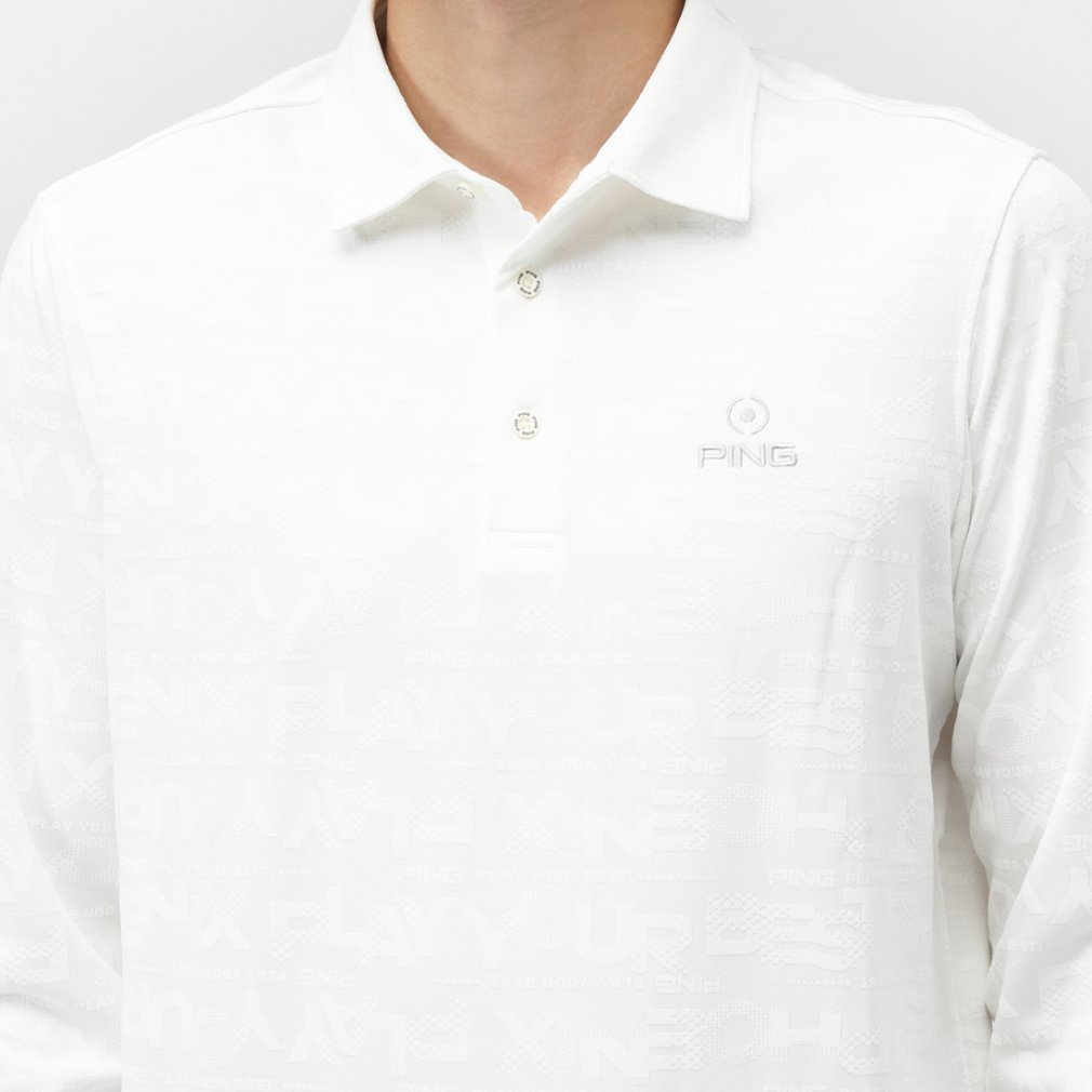 PING Men's Golf Wear Logo Jacquard Long Sleeve Polo Shirt 6215261900