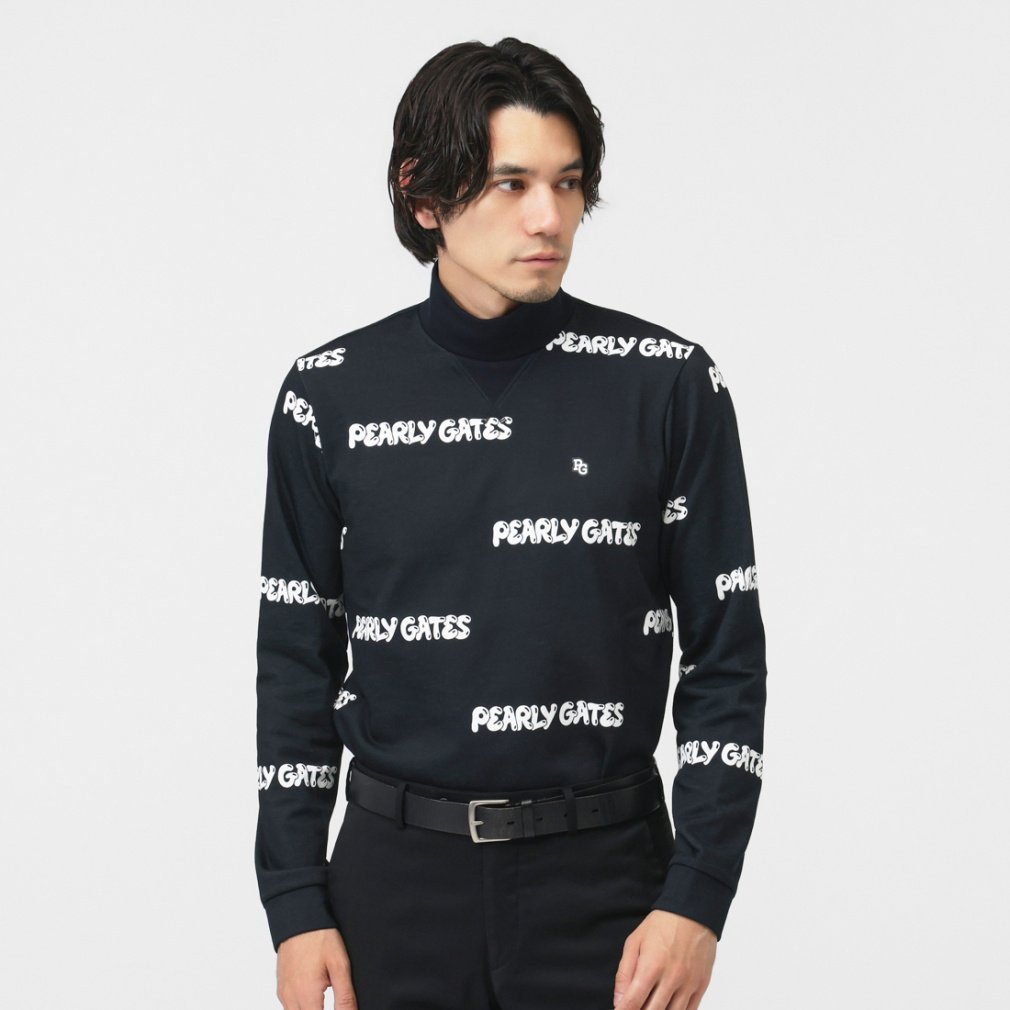 PEARLY GATES Men's Golf Wear C Sorona French Terry Long Sleeve High Neck Cut and Sewn Puffy Logo Pattern 0536166019