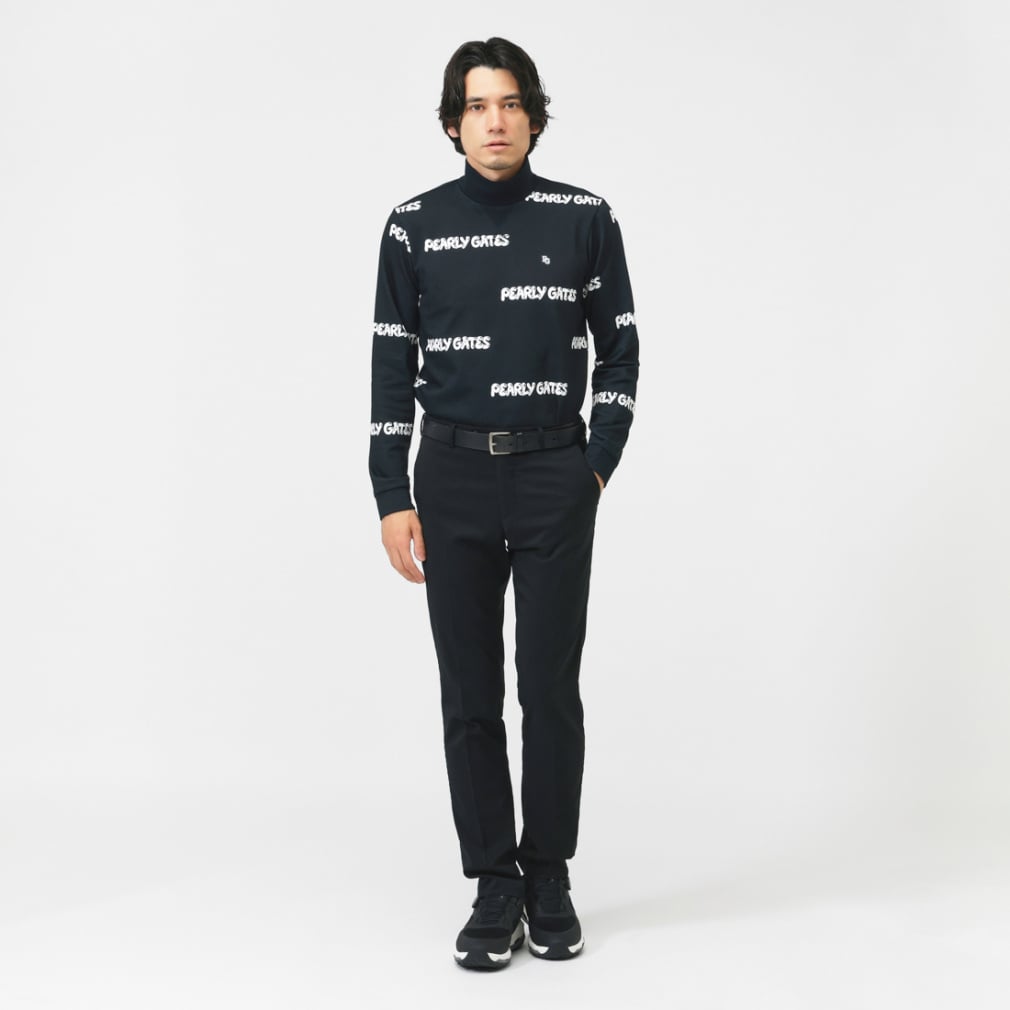 PEARLY GATES Men's Golf Wear C Sorona French Terry Long Sleeve High Neck Cut and Sewn Puffy Logo Pattern 0536166019