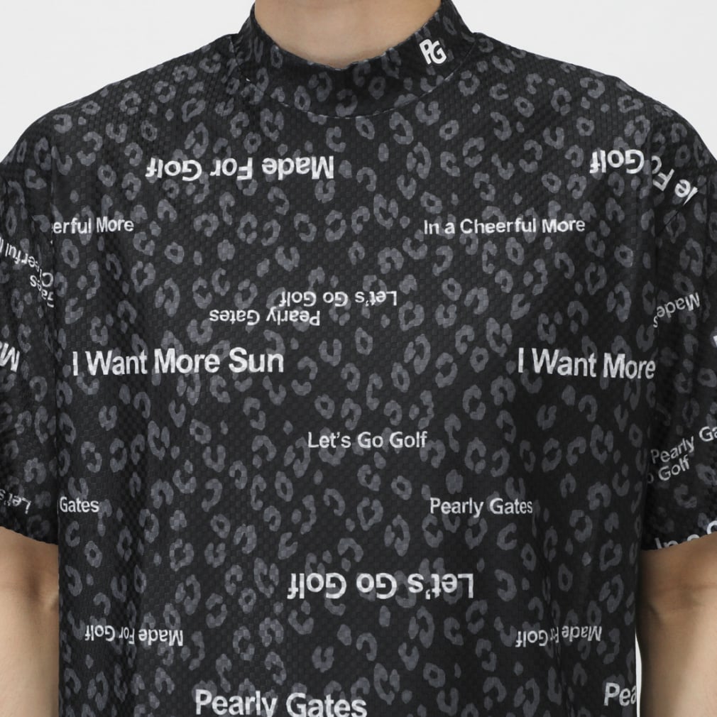 PEARLY GATES Men's Golf Wear Tricot 4-Way Block Jacquard Short Sleeve Mock Neck Cut and Sewn Leopard Pattern 0535267605