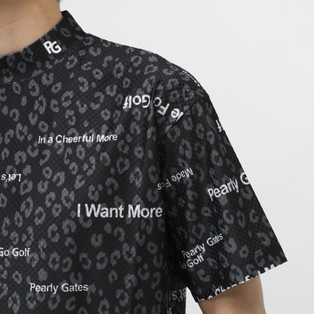 PEARLY GATES Men's Golf Wear Tricot 4-Way Block Jacquard Short Sleeve Mock Neck Cut and Sewn Leopard Pattern 0535267605