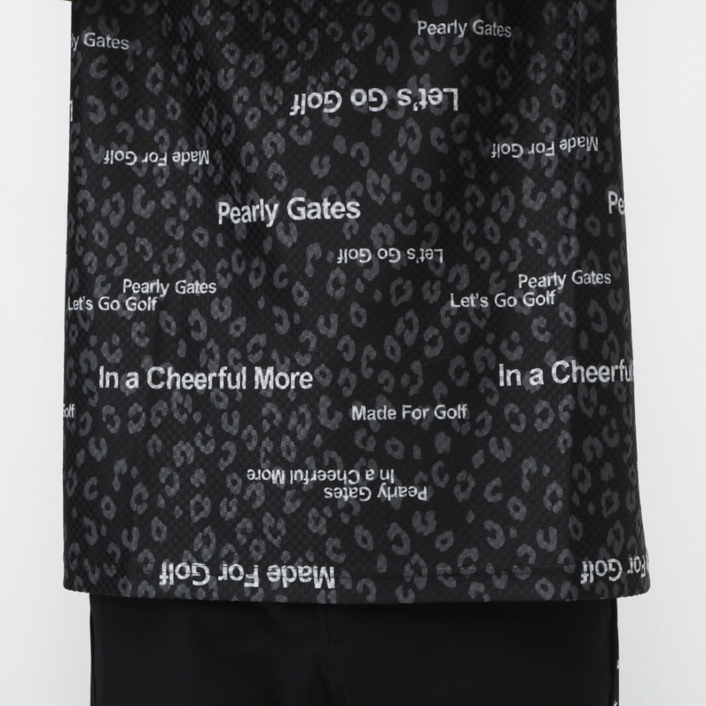 PEARLY GATES Men's Golf Wear Tricot 4-Way Block Jacquard Short Sleeve Mock Neck Cut and Sewn Leopard Pattern 0535267605