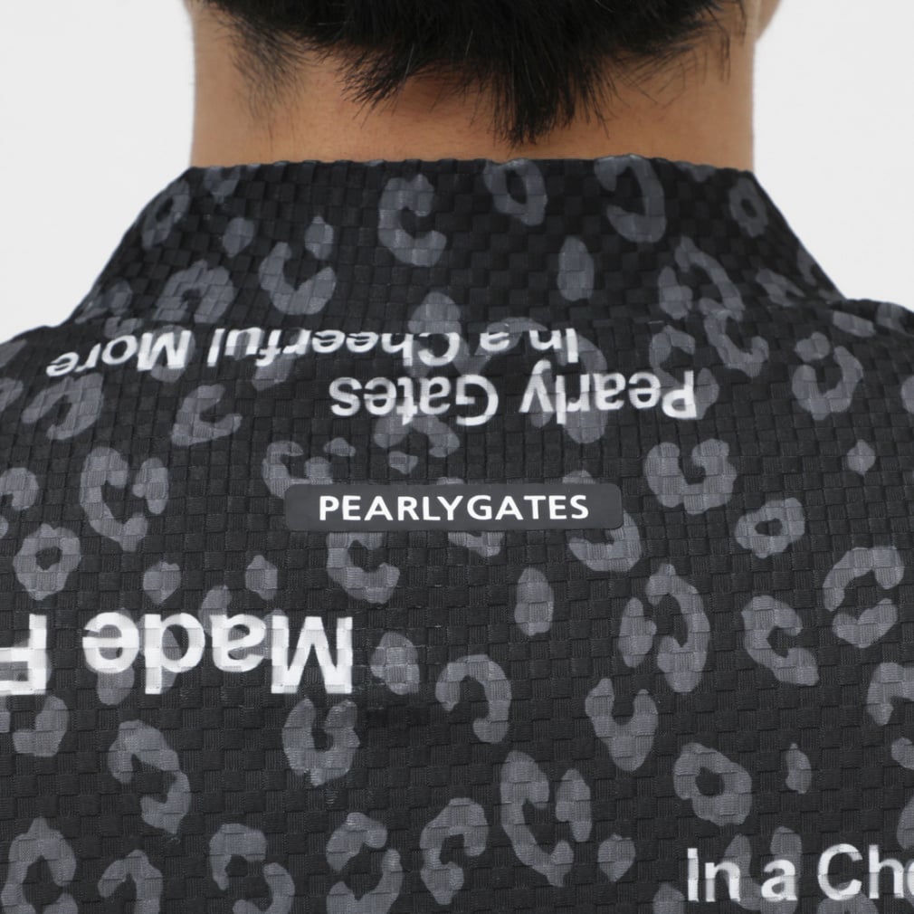 PEARLY GATES Men's Golf Wear Tricot 4-Way Block Jacquard Short Sleeve Mock Neck Cut and Sewn Leopard Pattern 0535267605