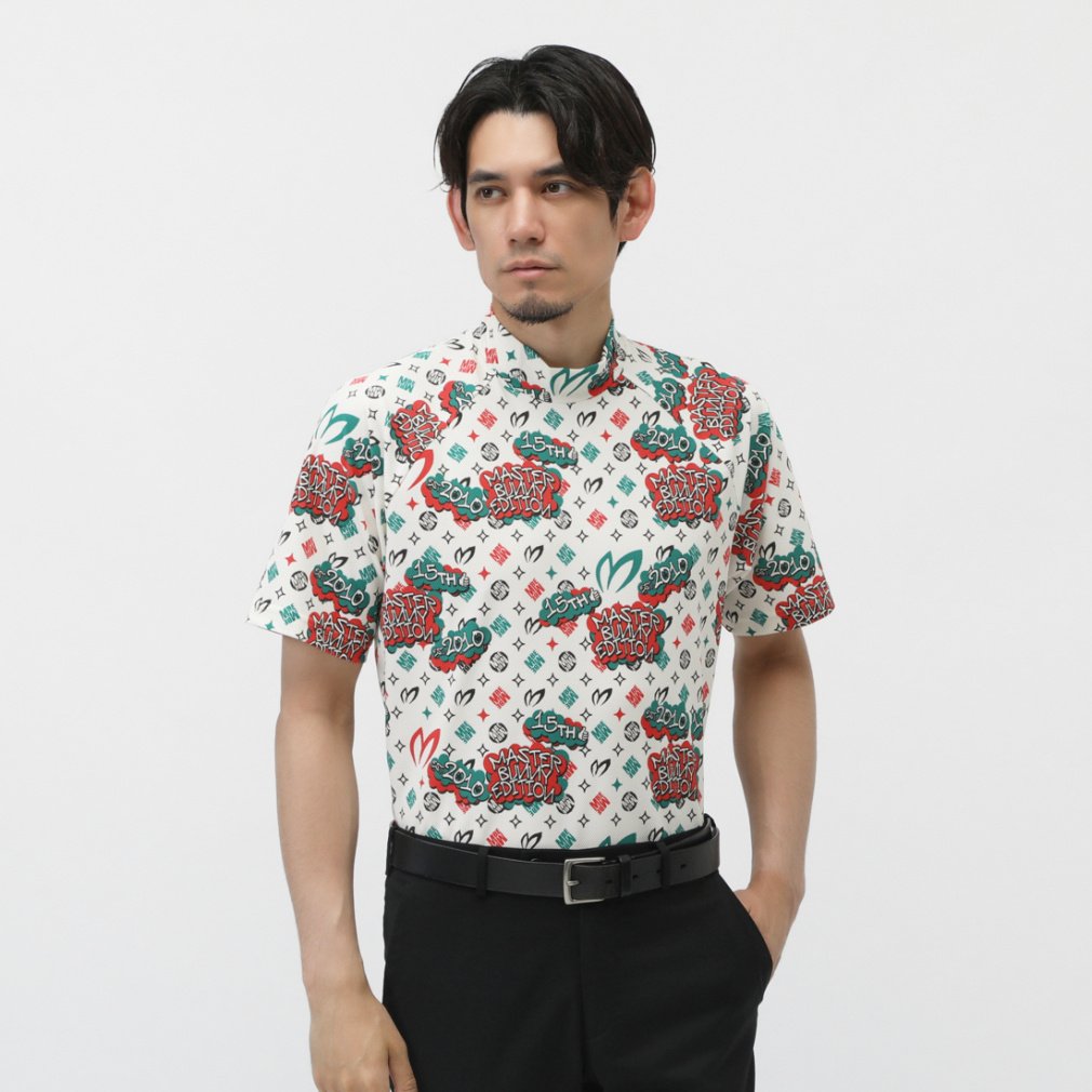 MASTER BUNNY EDITION Men's Golf Wear Nylon Honeycomb Tricot Speech Bubble Print Short Sleeve High Neck Cut and Sewn 7585167603