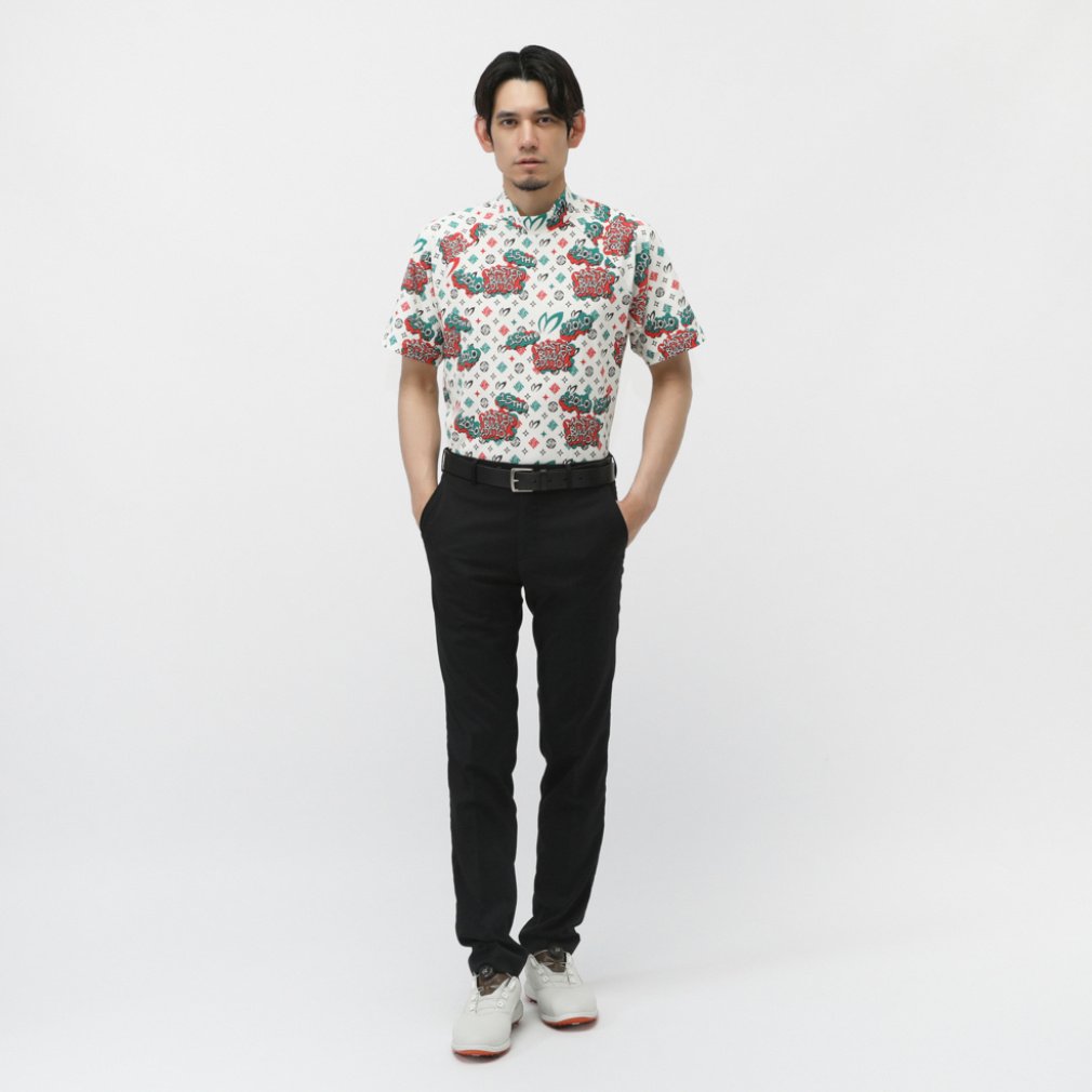 MASTER BUNNY EDITION Men's Golf Wear Nylon Honeycomb Tricot Speech Bubble Print Short Sleeve High Neck Cut and Sewn 7585167603