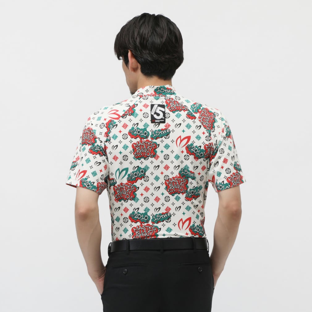 MASTER BUNNY EDITION Men's Golf Wear Nylon Honeycomb Tricot Speech Bubble Print Short Sleeve High Neck Cut and Sewn 7585167603