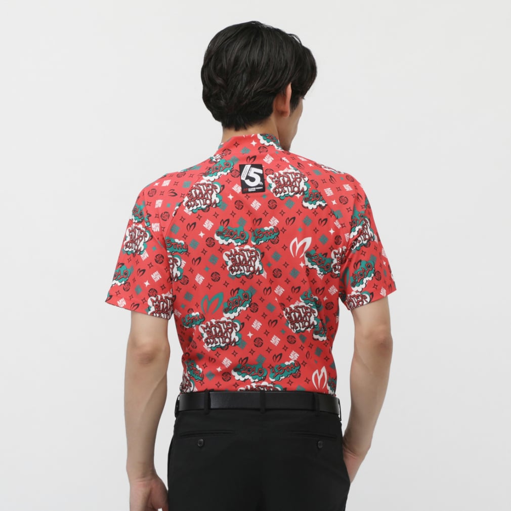 MASTER BUNNY EDITION Men's Golf Wear Nylon Honeycomb Tricot Speech Bubble Print Short Sleeve High Neck Cut and Sewn 7585167603
