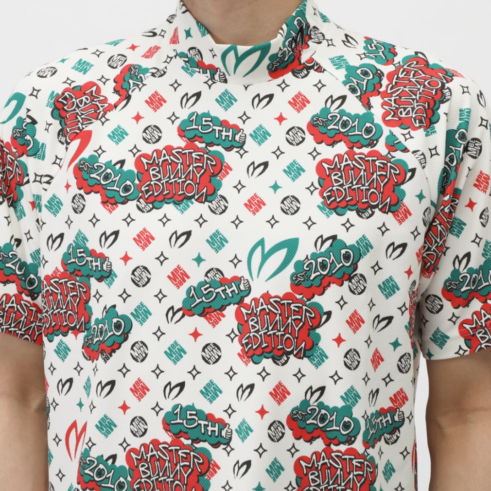 MASTER BUNNY EDITION Men's Golf Wear Nylon Honeycomb Tricot Speech Bubble Print Short Sleeve High Neck Cut and Sewn 7585167603