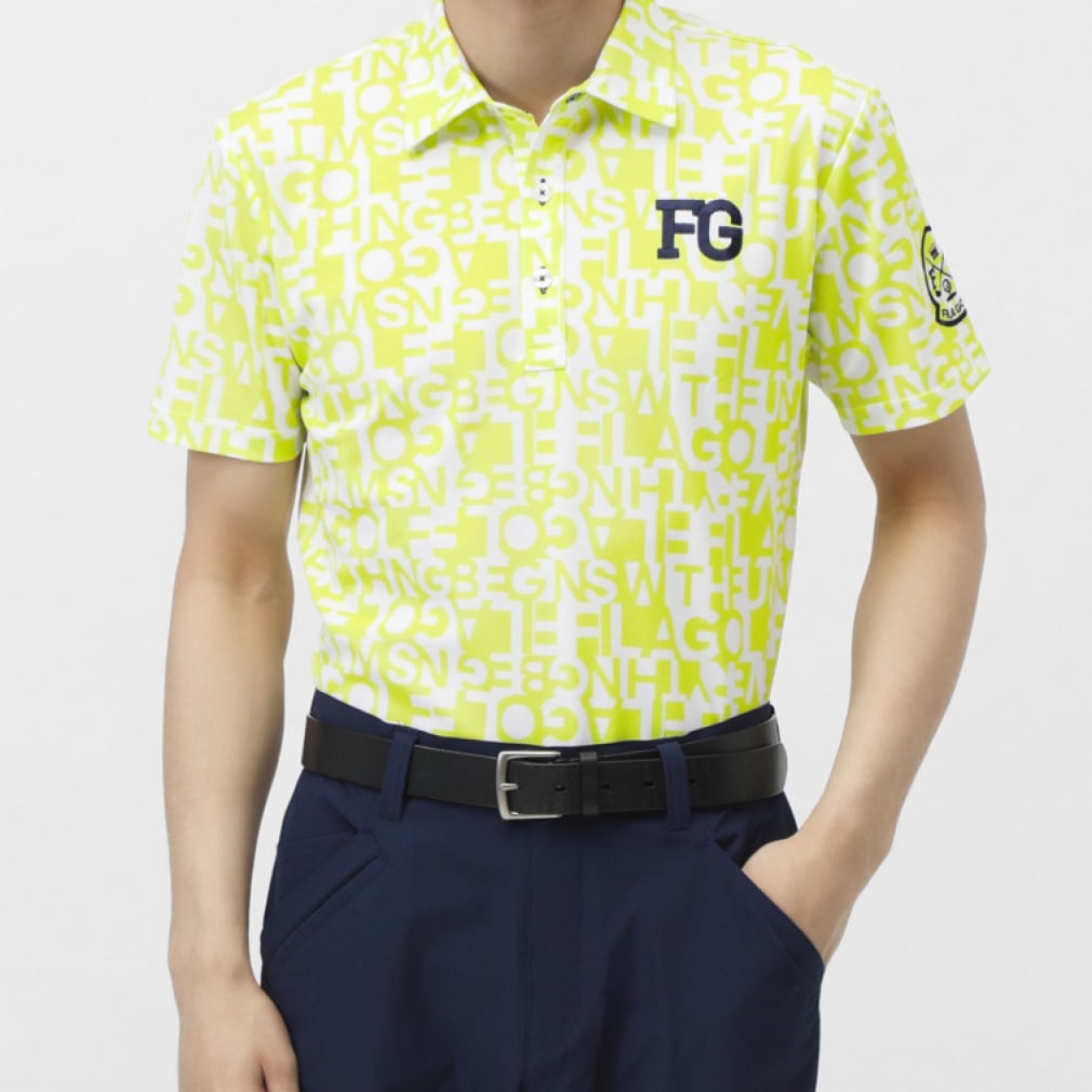FILA Men's Golf Wear Typography Style Print Short Sleeve Shirt 744604