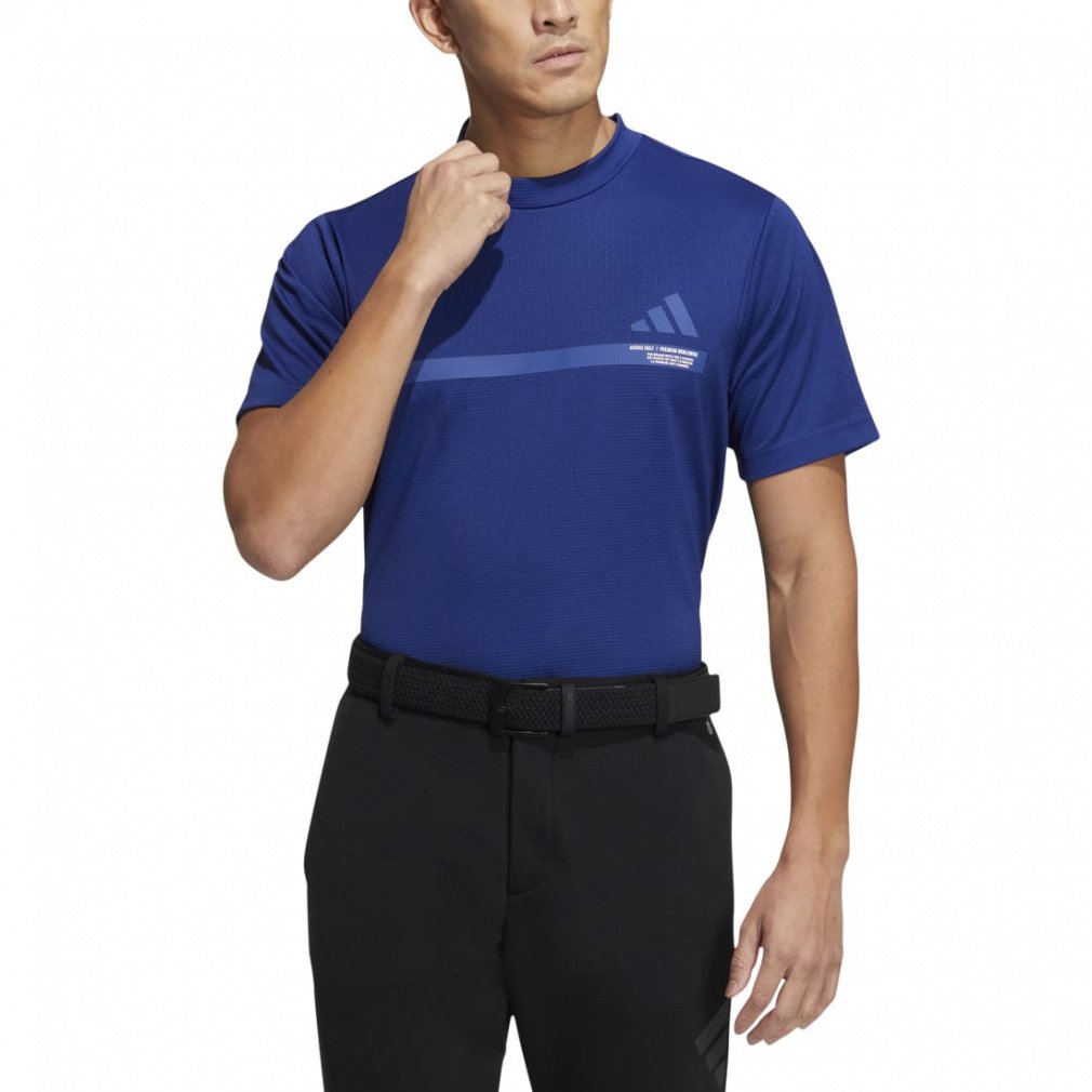adidas Men's Golf Wear Big Logo Short Sleeve Mock Neck Shirt