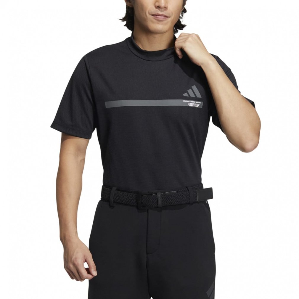 adidas Men's Golf Wear Big Logo Short Sleeve Mock Neck Shirt