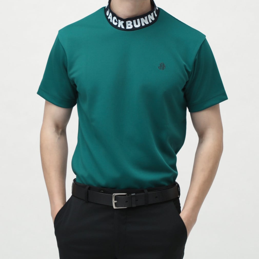 Jack Bunny Men's Golf Wear Double Face Pique Short Sleeve Mock Neck Shirt 2625167111