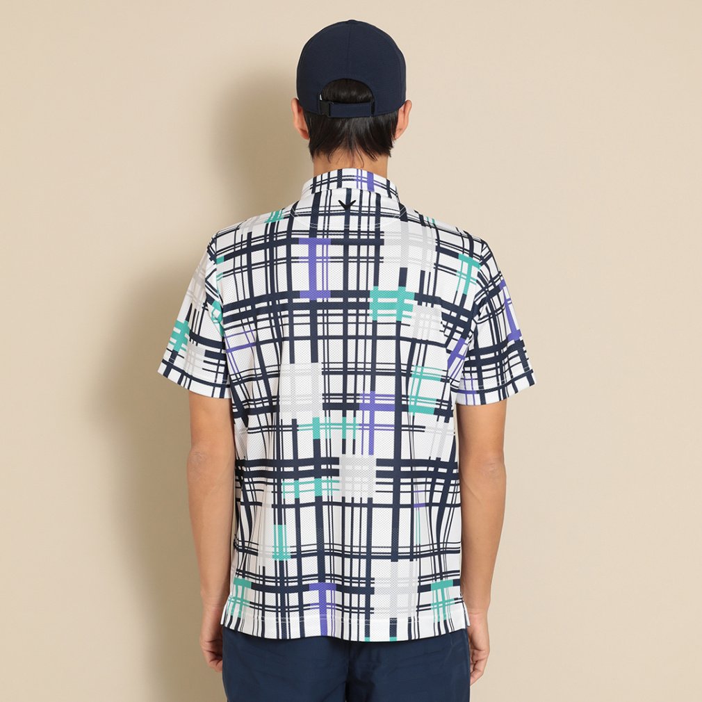 Callaway Men's Golf Wear Ventilated Mesh Check Pattern Short Sleeve Shirt C24134115