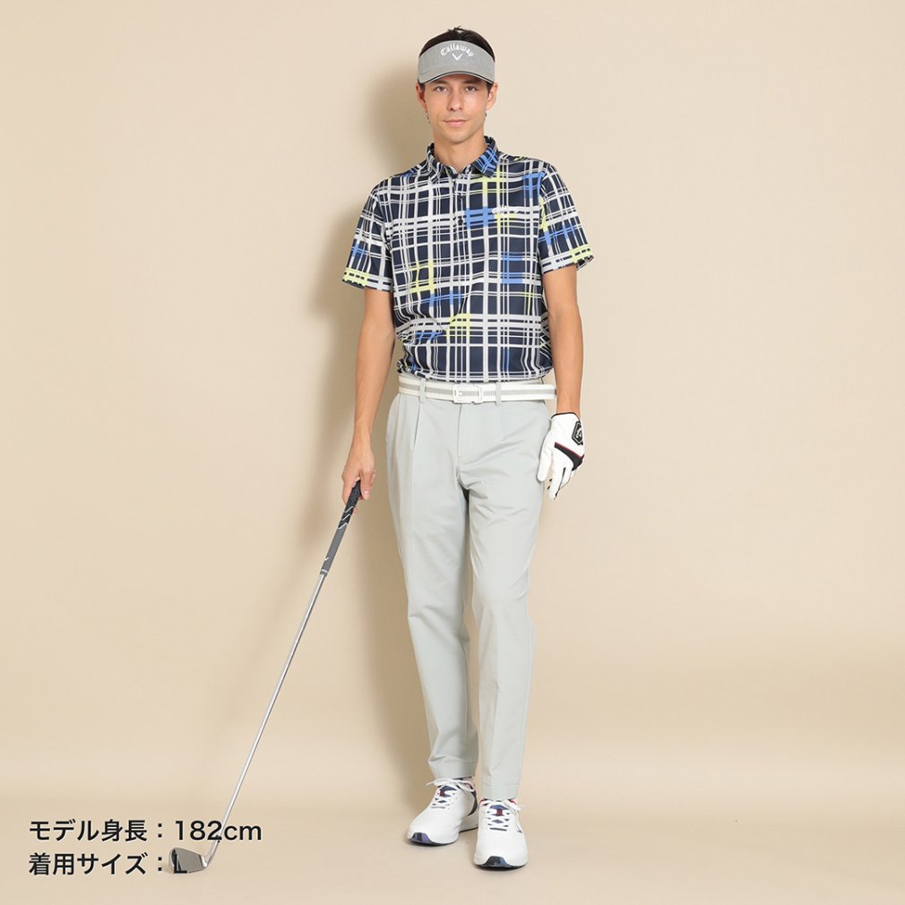 Callaway Men's Golf Wear Ventilated Mesh Check Pattern Short Sleeve Shirt C24134115