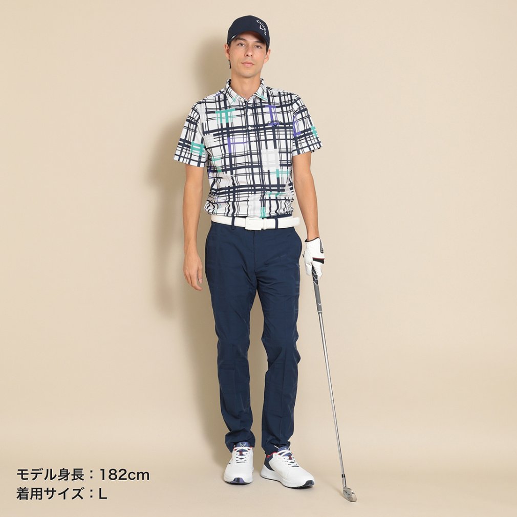 Callaway Men's Golf Wear Ventilated Mesh Check Pattern Short Sleeve Shirt C24134115