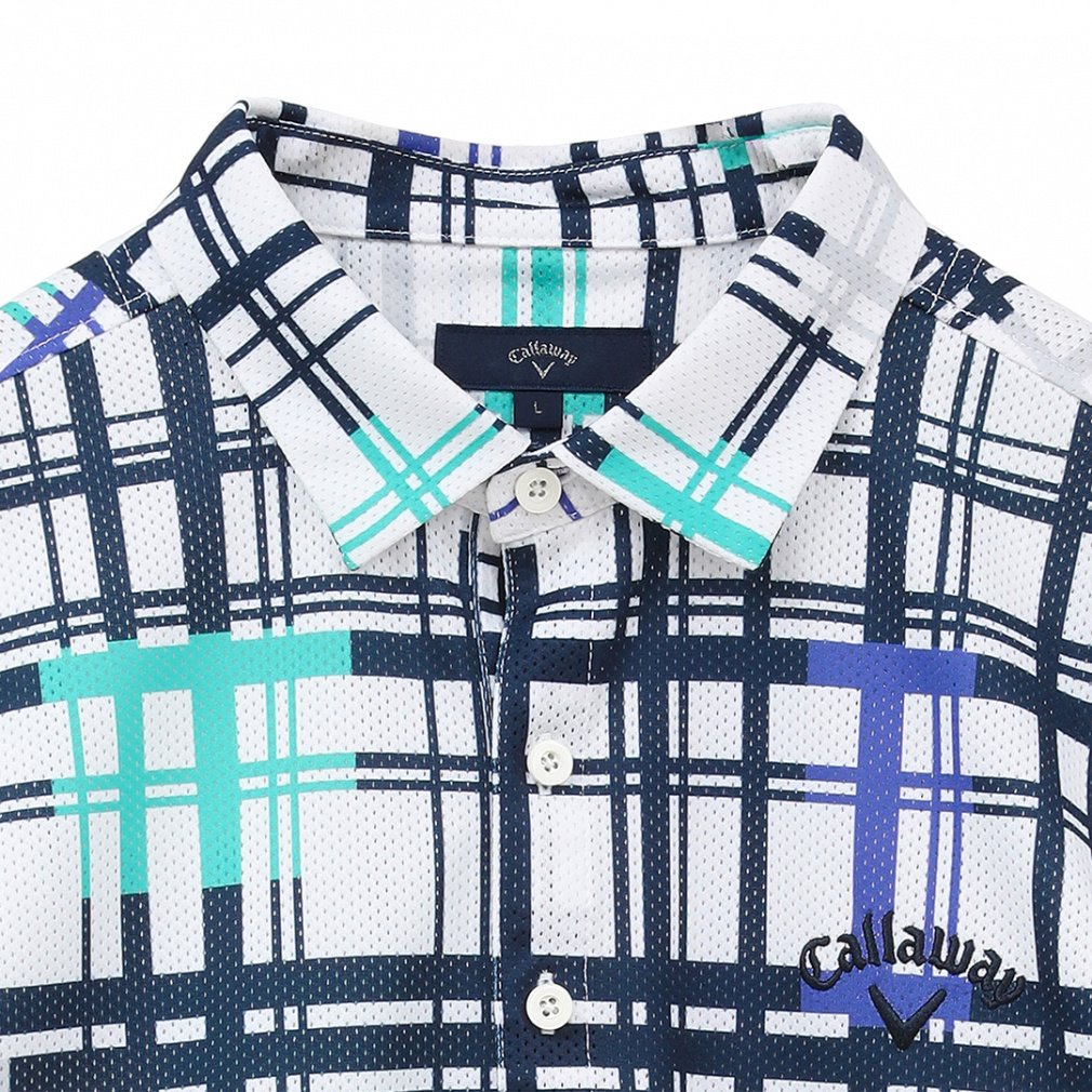 Callaway Men's Golf Wear Ventilated Mesh Check Pattern Short Sleeve Shirt C24134115