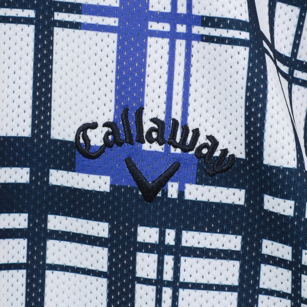 Callaway Men's Golf Wear Ventilated Mesh Check Pattern Short Sleeve Shirt C24134115