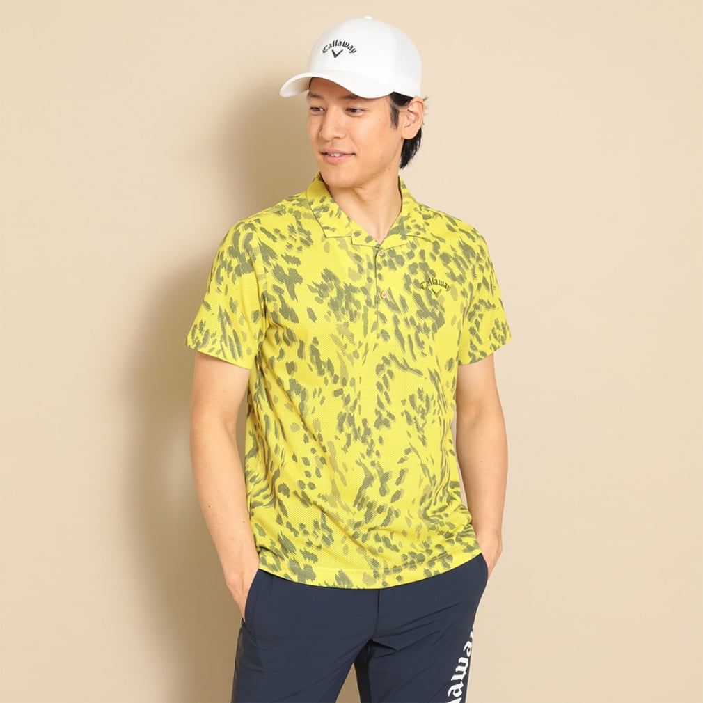 Callaway Men's Golf Wear Multi-Color Print Mesh Pique Open Collar Shirt