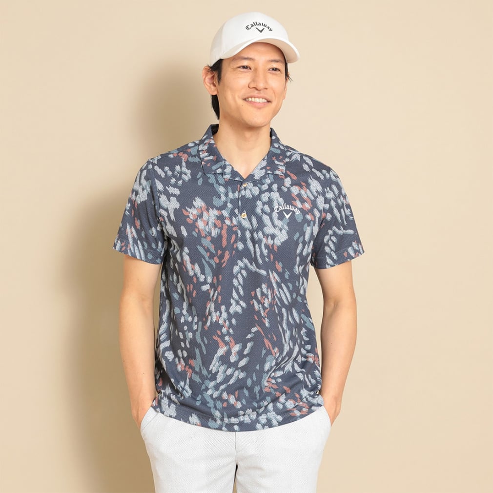 Callaway Men's Golf Wear Multi-Color Print Mesh Pique Open Collar Shirt