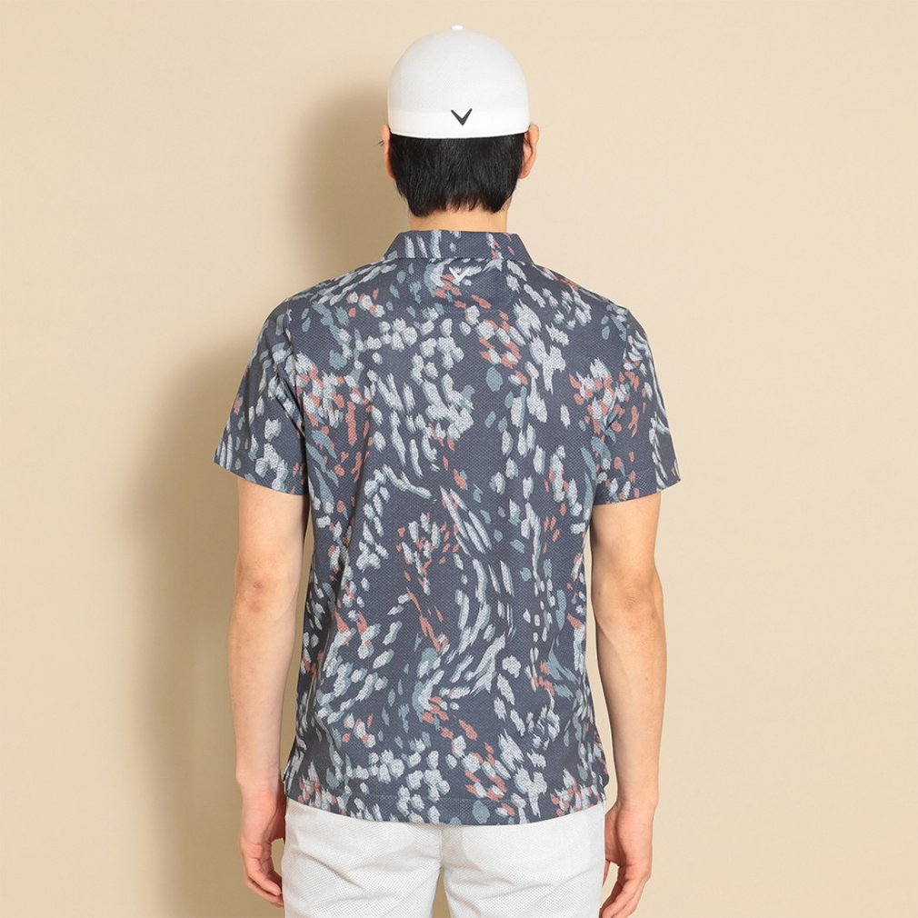 Callaway Men's Golf Wear Multi-Color Print Mesh Pique Open Collar Shirt