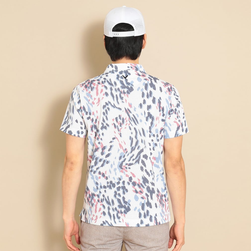 Callaway Men's Golf Wear Multi-Color Print Mesh Pique Open Collar Shirt