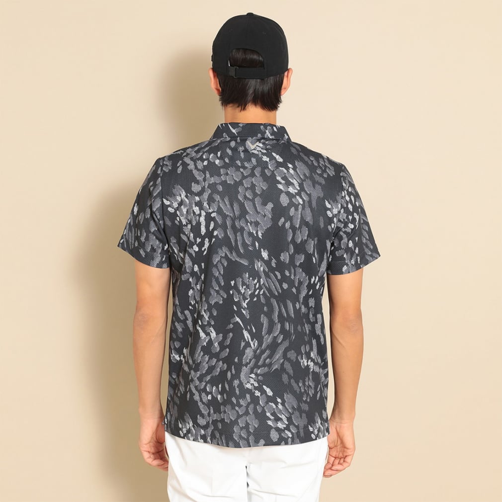 Callaway Men's Golf Wear Multi-Color Print Mesh Pique Open Collar Shirt