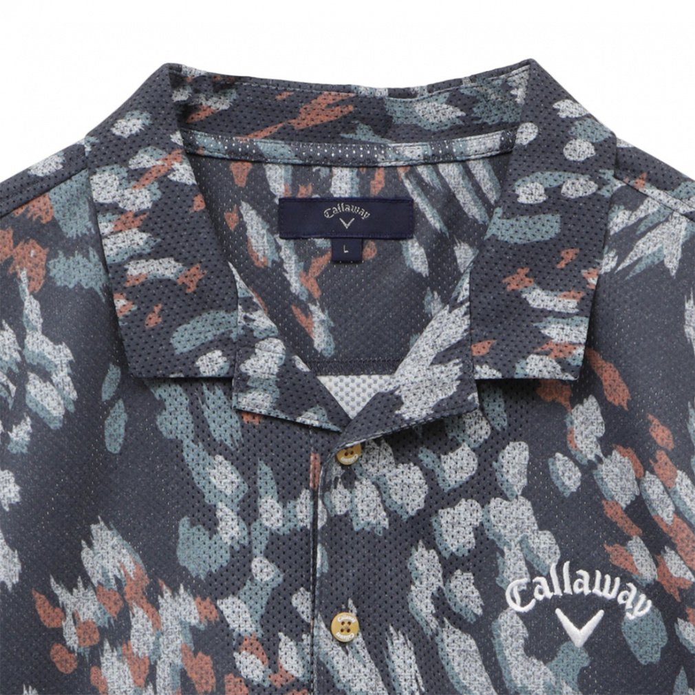 Callaway Men's Golf Wear Multi-Color Print Mesh Pique Open Collar Shirt
