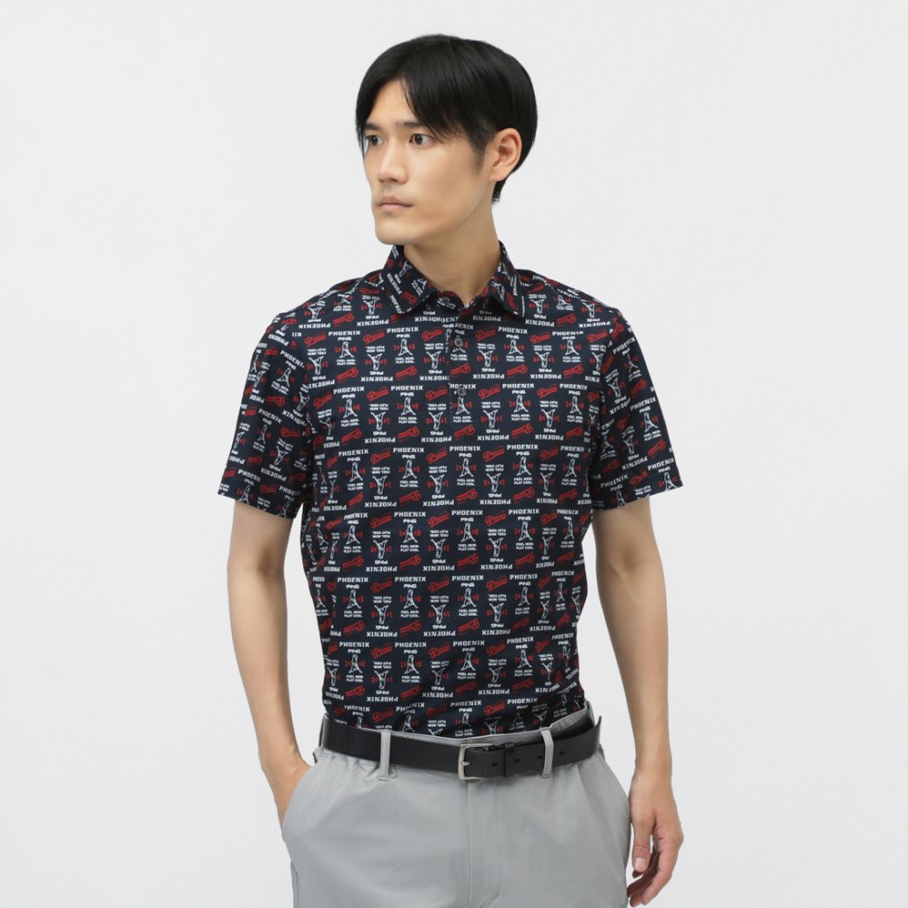 PING Men's Golf Wear Dot Mesh All-Over Pattern Short Sleeve Polo Shirt 6215260703