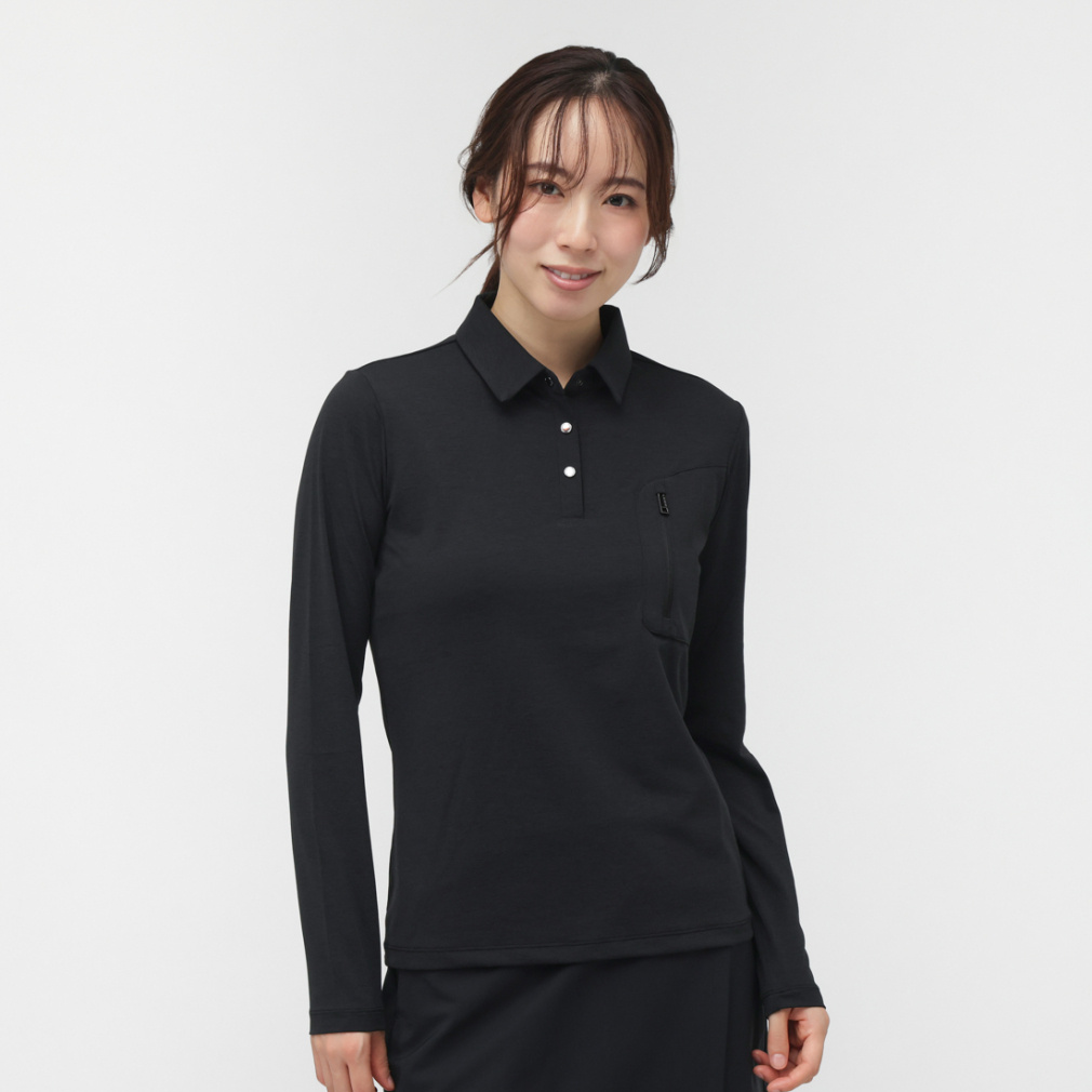 DESCENTE GOLF Women's Golf Apparel Long Sleeve Polo Shirt with Chest Zip Pocket DG5FLS50L