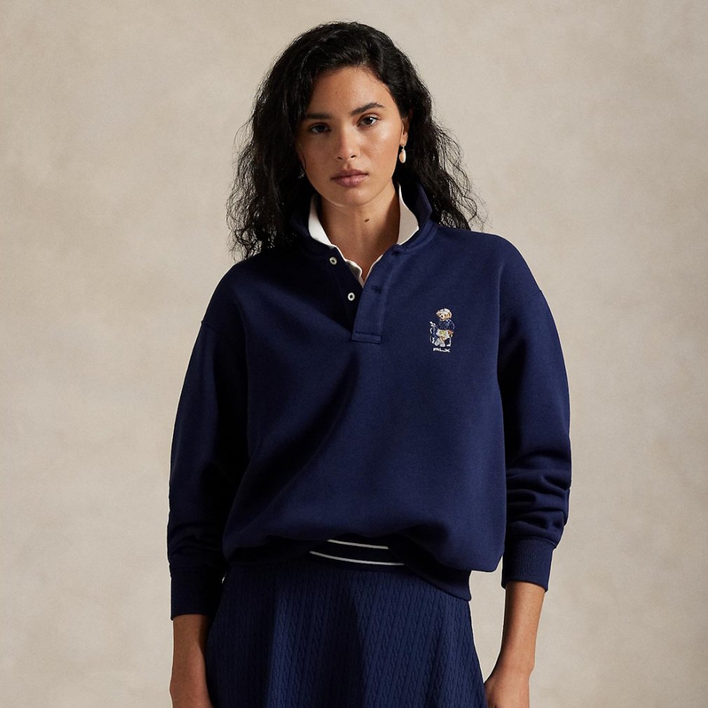 RALPH LAUREN Women's Golf Apparel Polo Bear Fleece Long Sleeve Polo Shirt FW25-2652